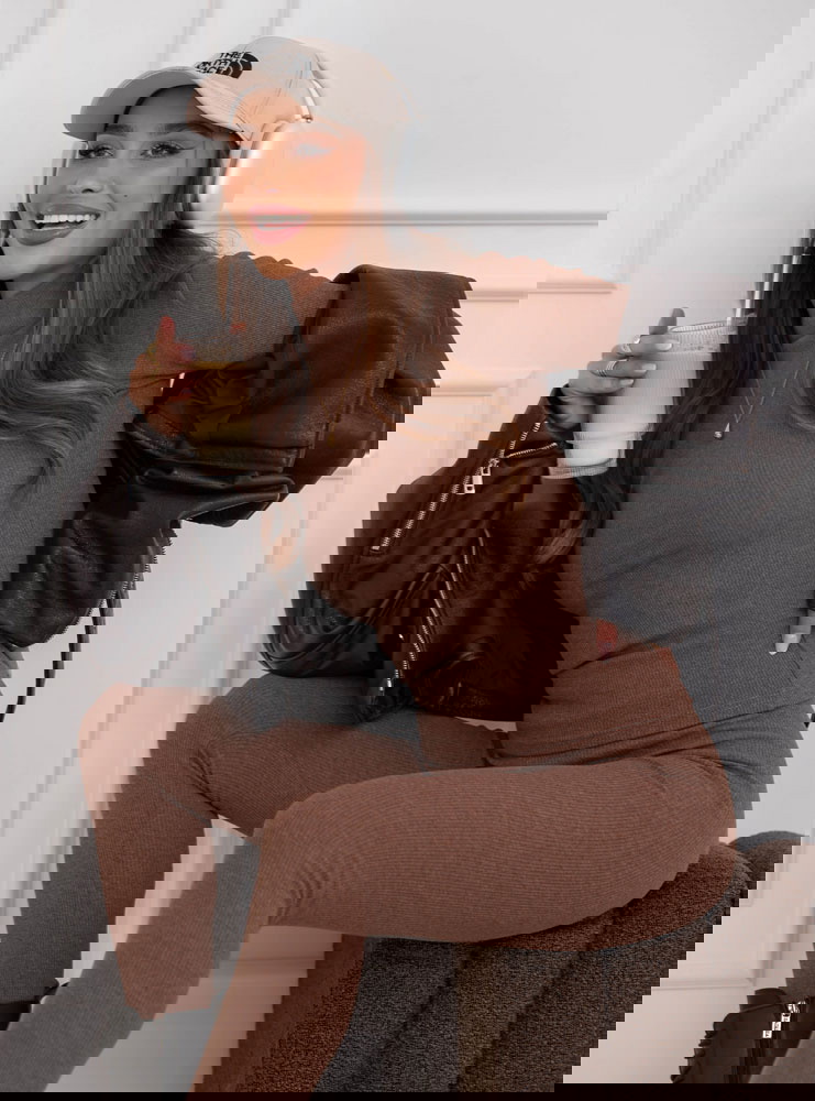 Prążkowany komplet bluzka z golfem i...