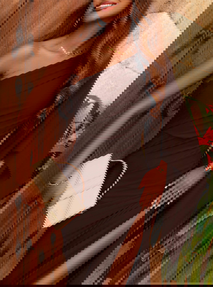 Czekoladowa sukienka na jedno ramię z...