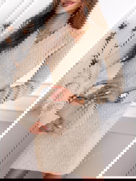 Beżowa sukienka swetrowa z... 2