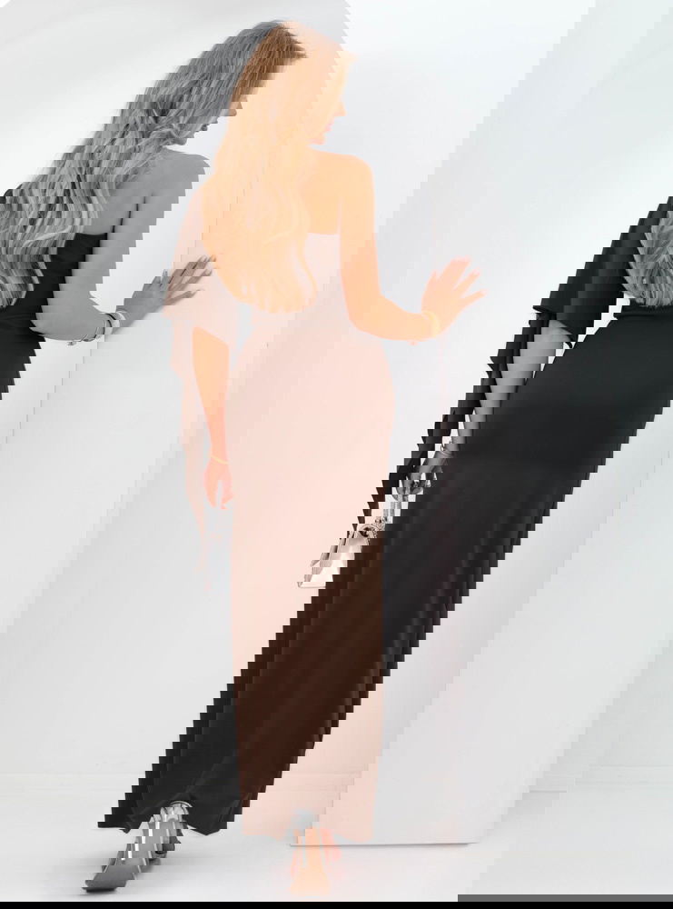 Czekoladowa sukienka na jedno ramię z...