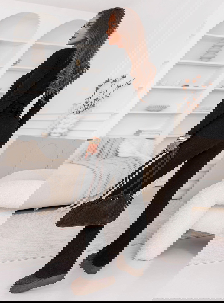 Czarny prążkowany komplet bluzka z...