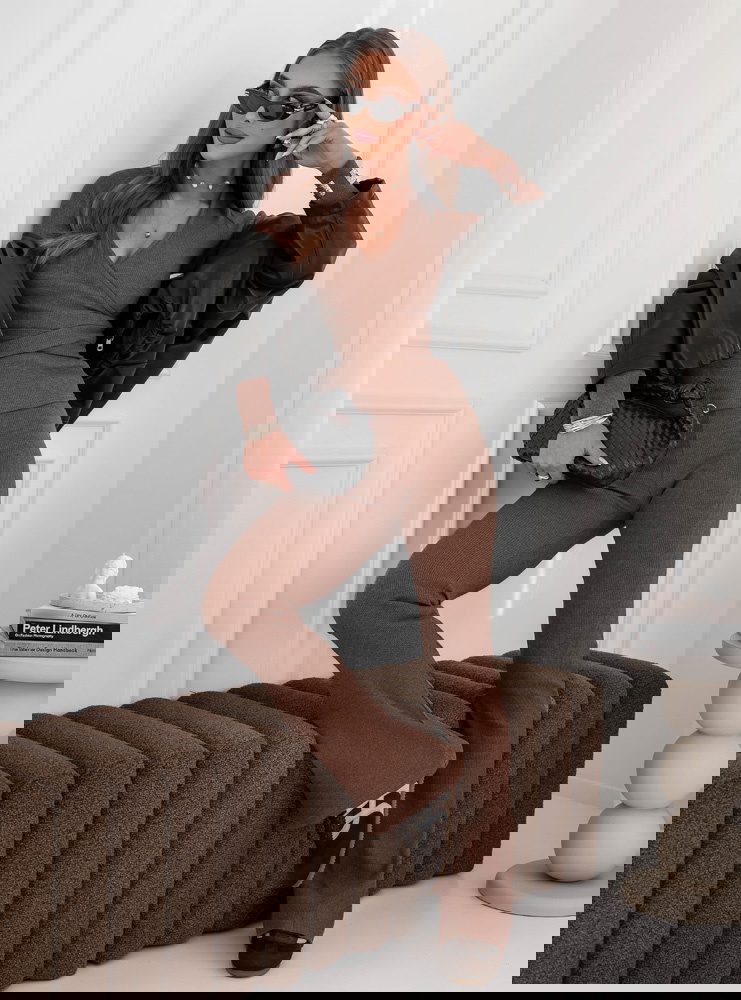 Prążkowany komplet bluzka z wiązaniem...