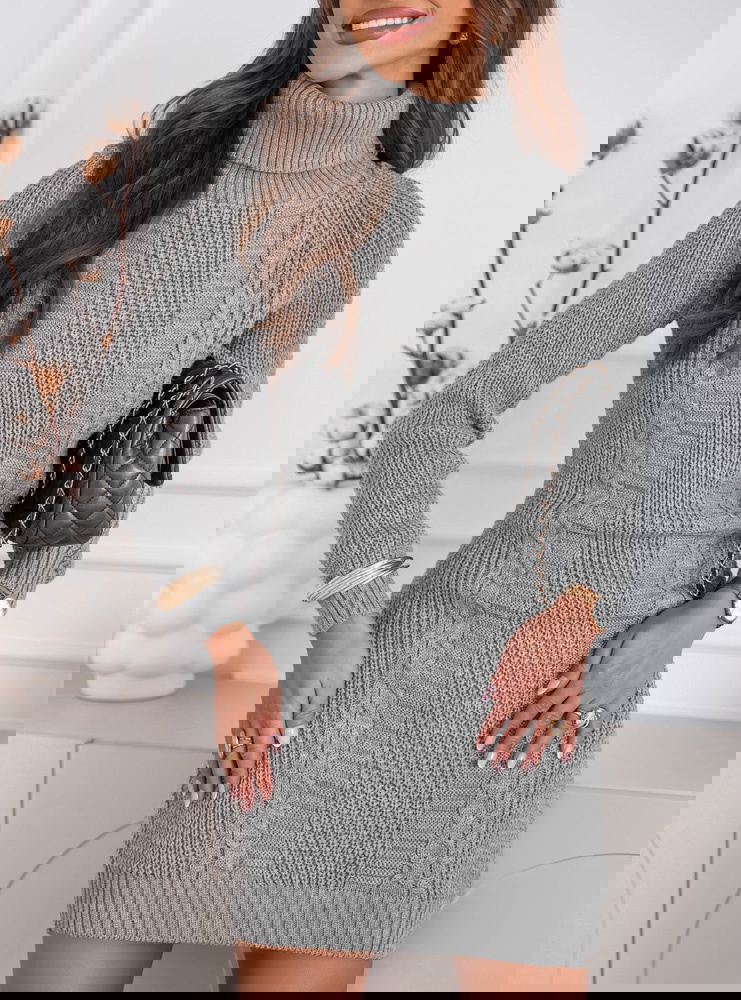 Szara sukienka swetrowa z...