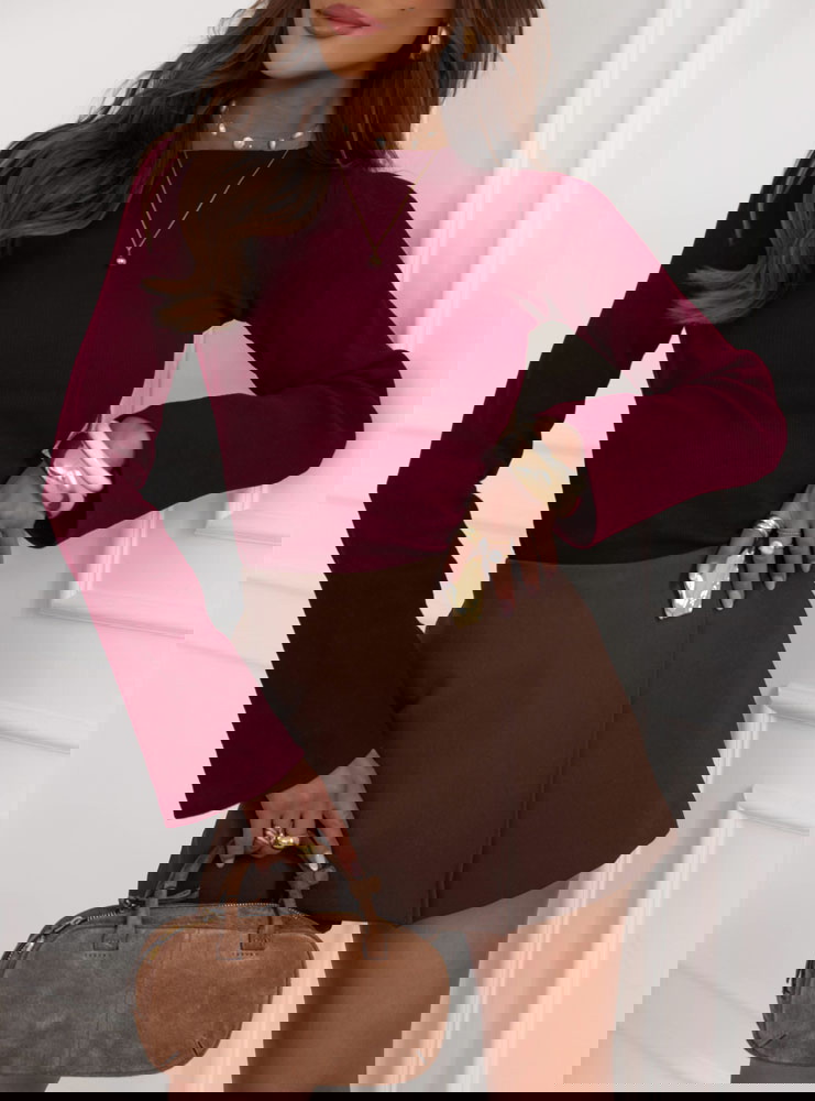 Bordowa bluzka w prążek z...