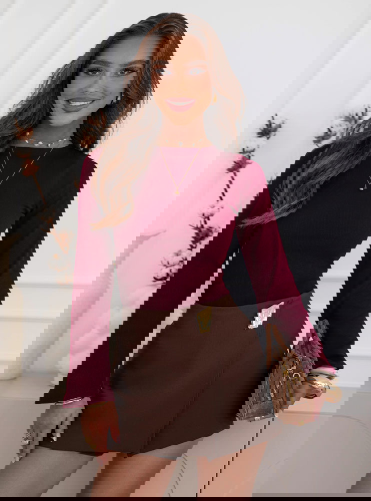 Bordowa bluzka w prążek z...