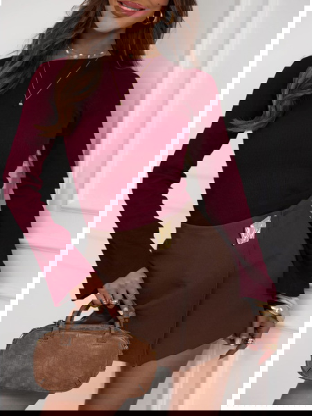 Bordowa bluzka w prążek z...