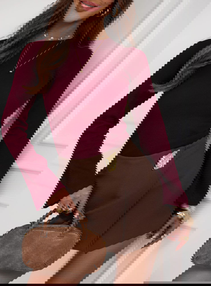 Bordowa bluzka w prążek z...