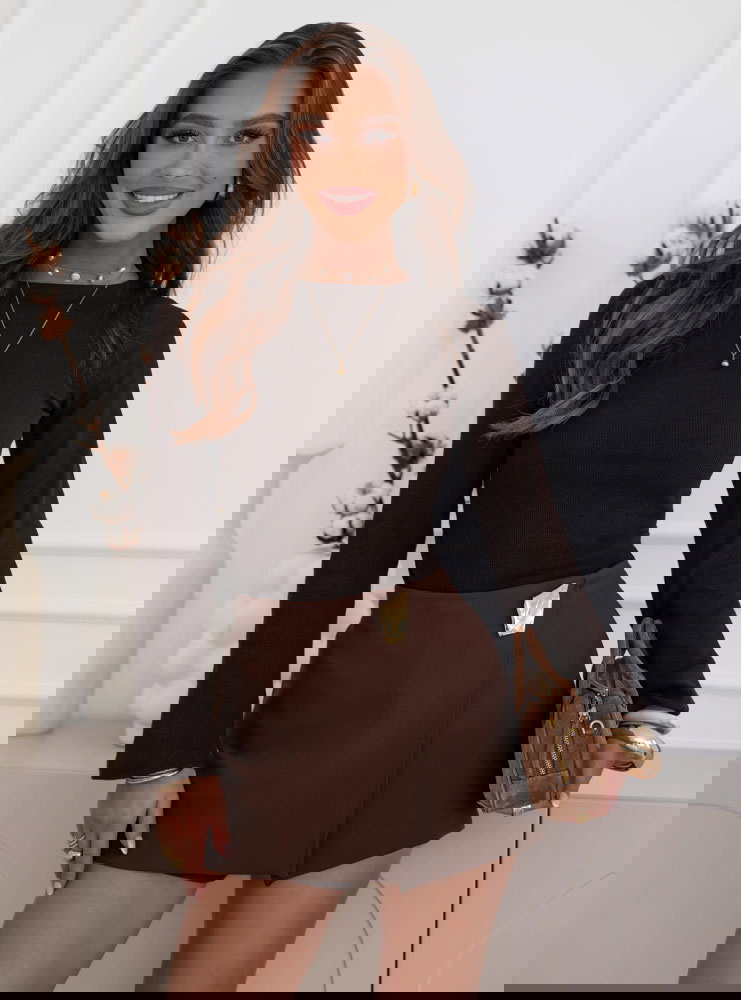 Czekoladowa bluzka w prążek z...