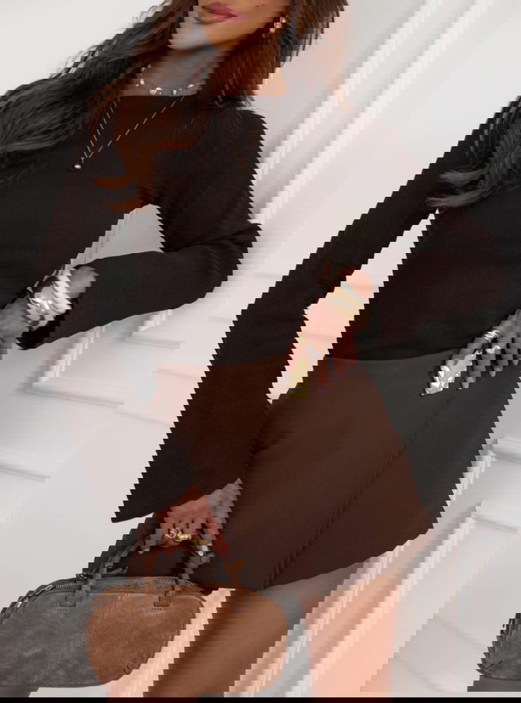 Czekoladowa bluzka w prążek z...