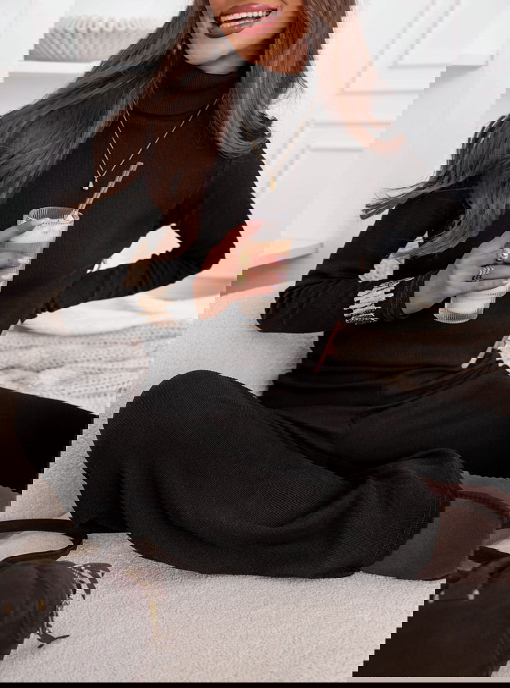 Czarny komplet bluzka z golfem i...