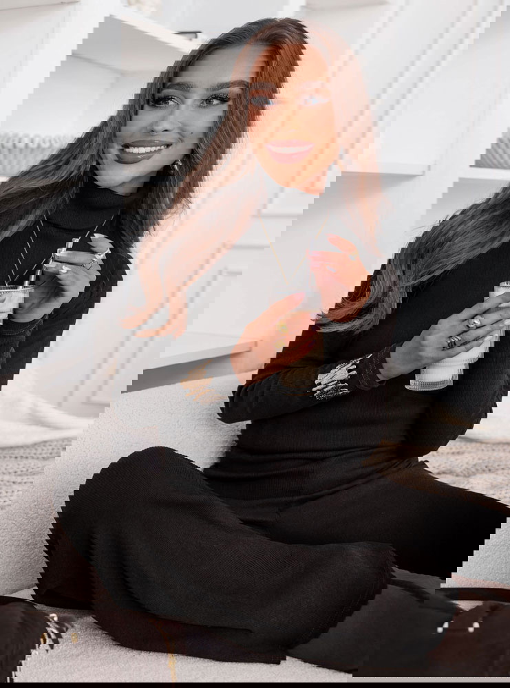 Czarny komplet bluzka z golfem i...