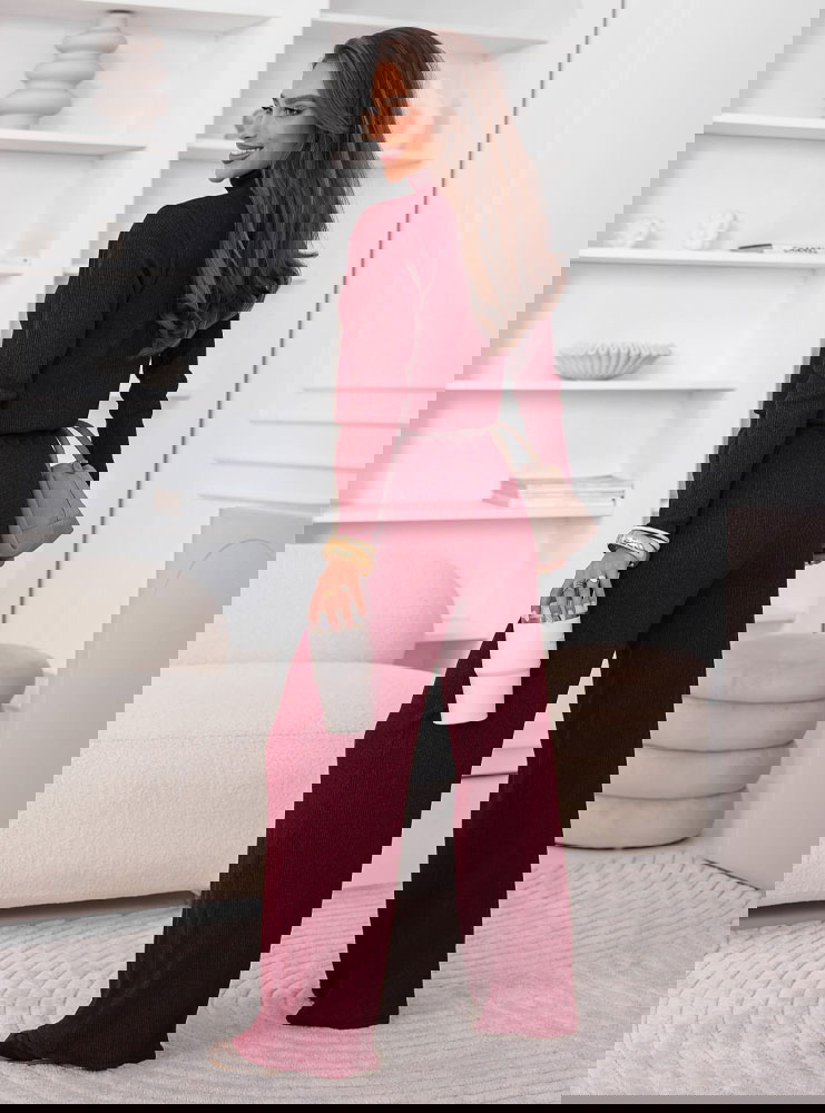 Bordowy komplet bluzka z golfem i...