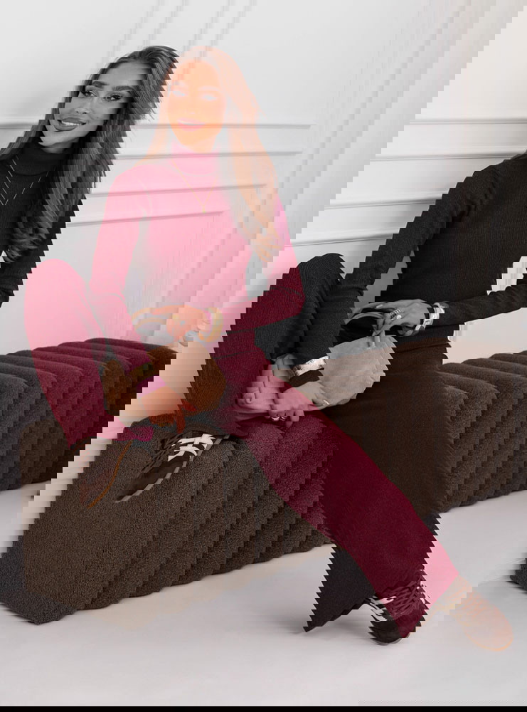 Bordowy komplet bluzka z golfem i...