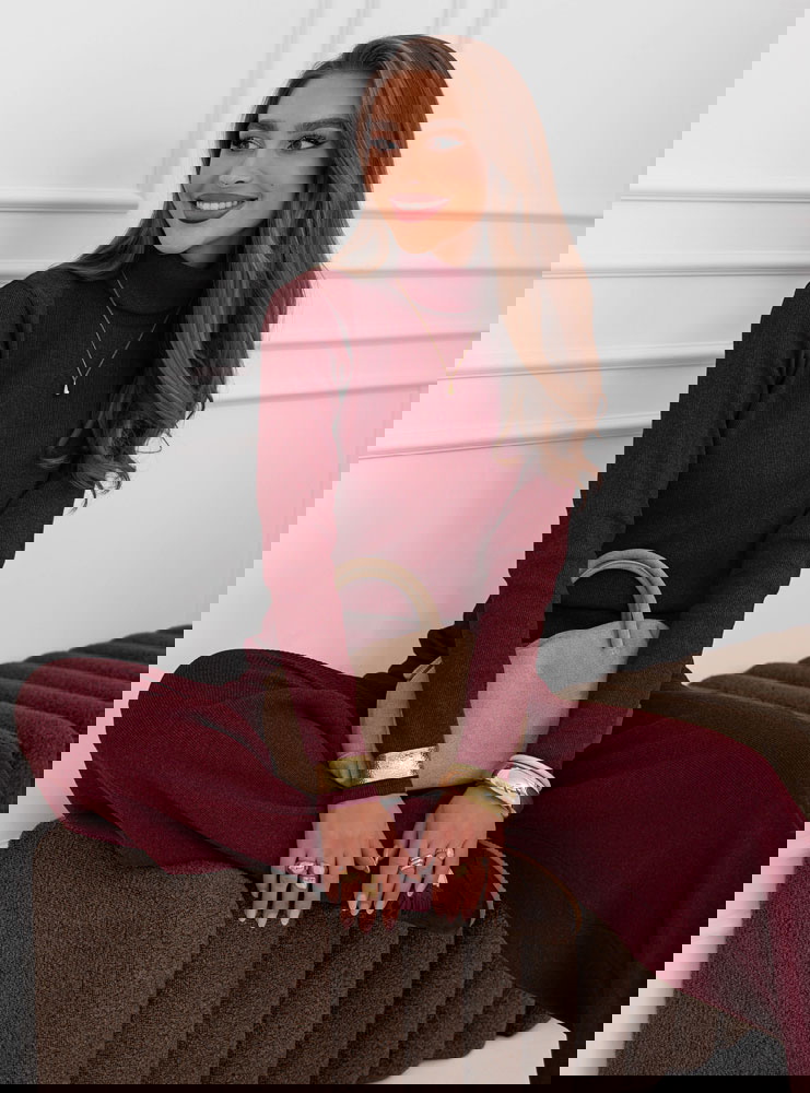 Bordowy komplet bluzka z golfem i...