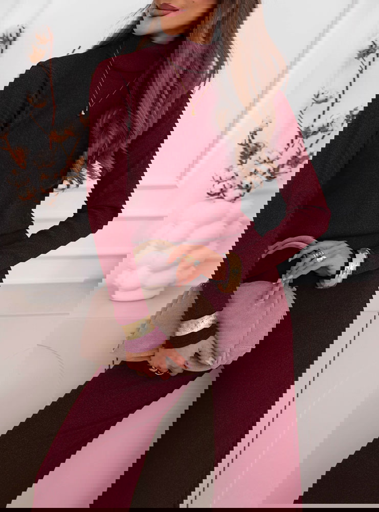 Bordowy komplet bluzka z golfem i...