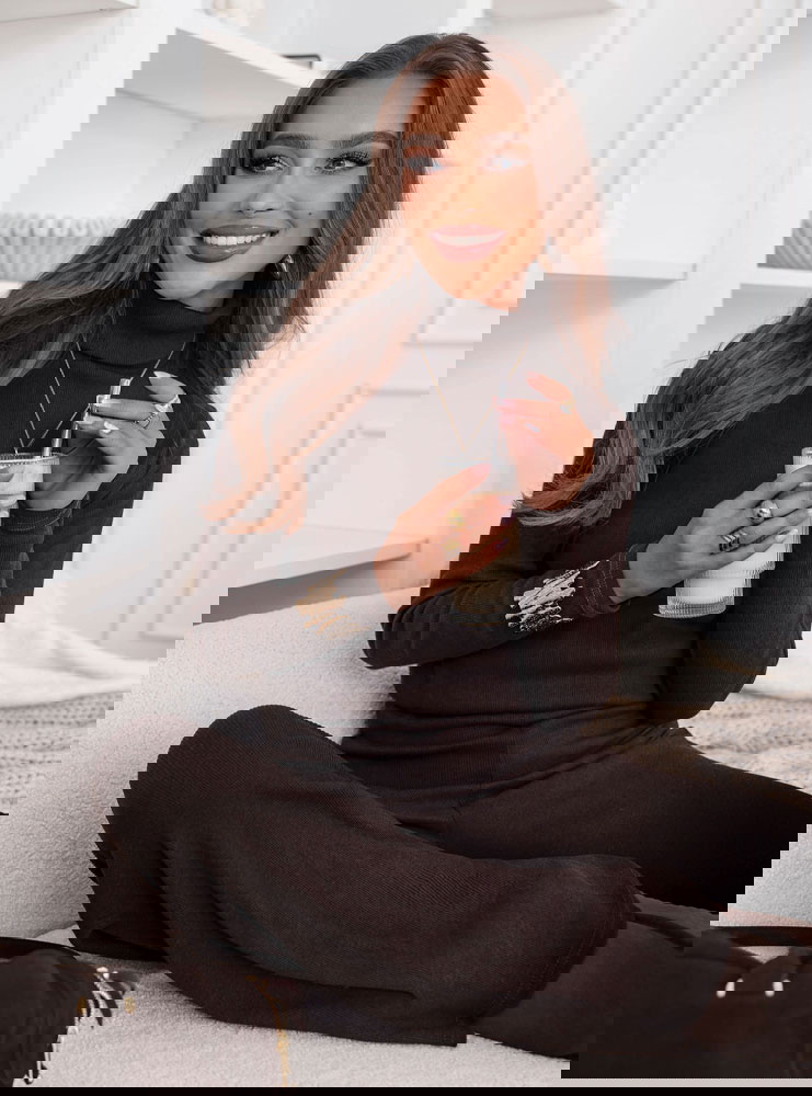 Czekoladowy komplet bluzka z golfem i...