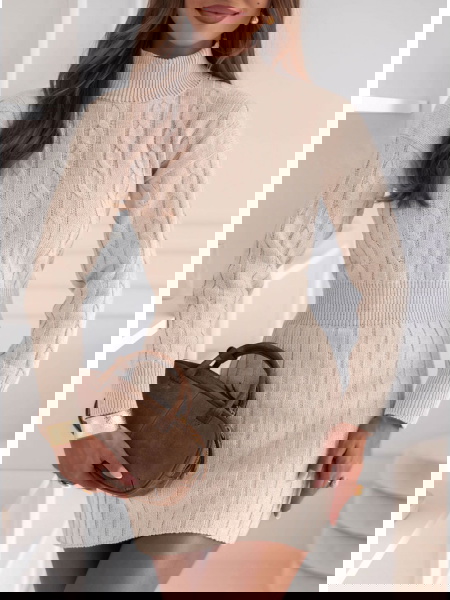 Beżowa sukienka swetrowa z...