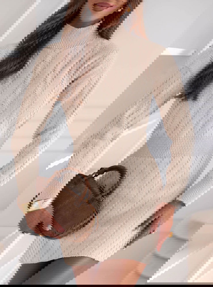 Beżowa sukienka swetrowa z...