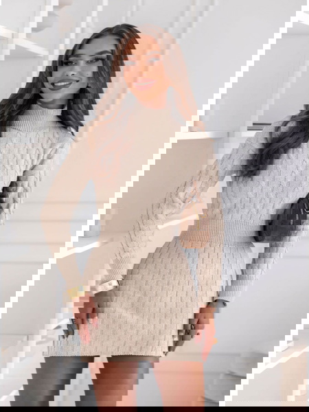 Beżowa sukienka swetrowa z... 2