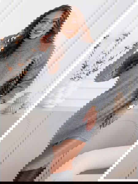 Szara sweterkowa sukienka z... 2