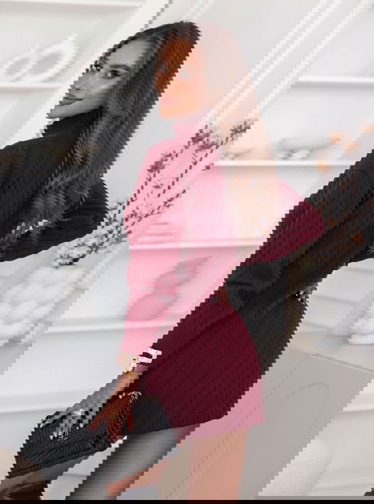 Bordowa sukienka swetrowa z...