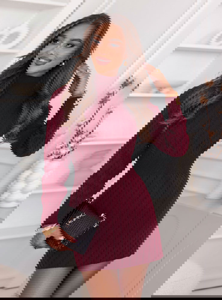 Bordowa sukienka swetrowa z...