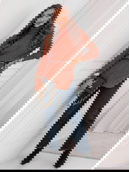 Ceglasty sweter z golfem... 2