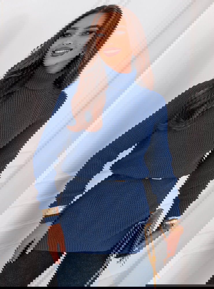 Granatowy sweter z golfem Ethylinna