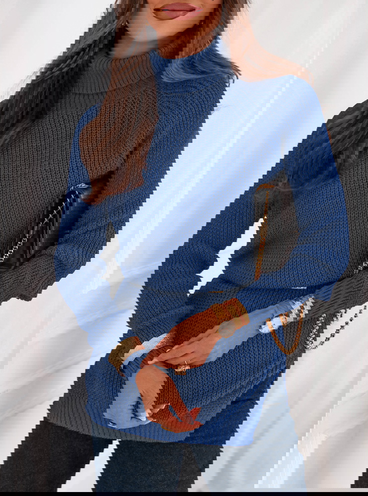 Granatowy sweter z golfem Ethylinna