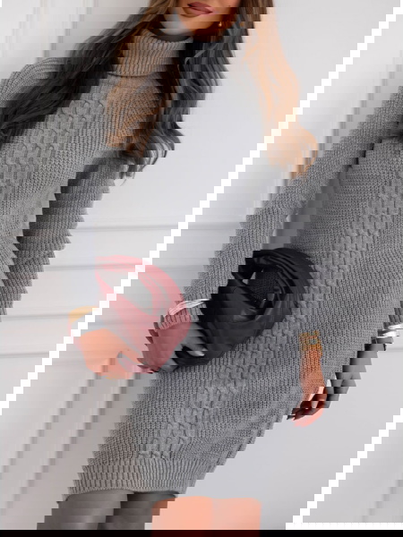 Szara sweterkowa sukienka z... 2