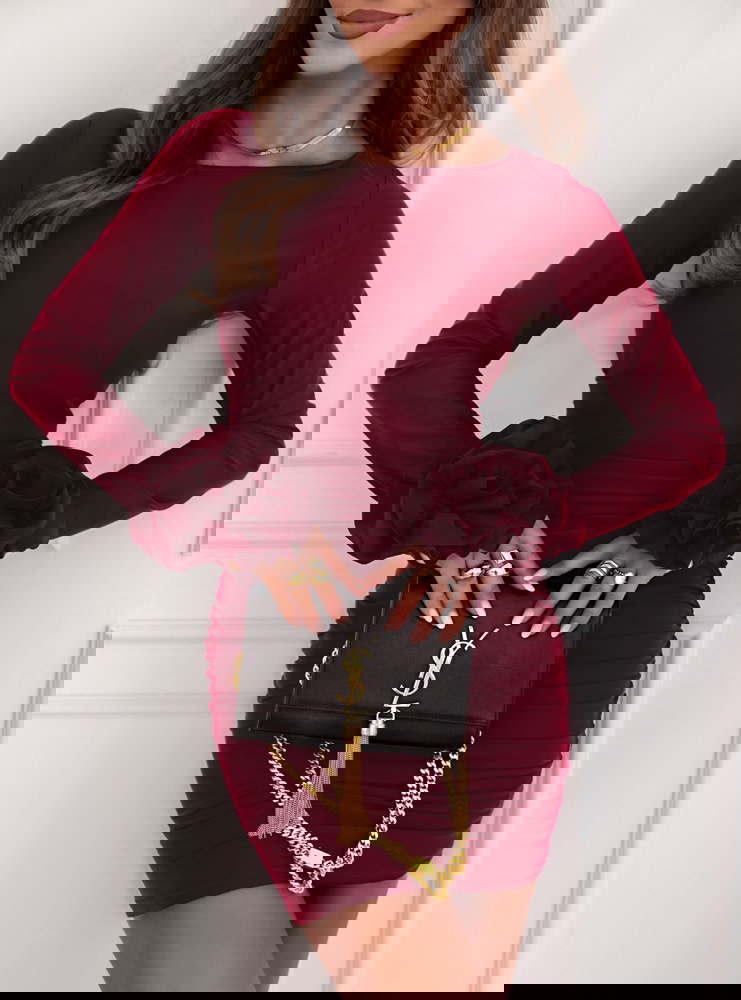 Bordowa dopasowana sukienka z...