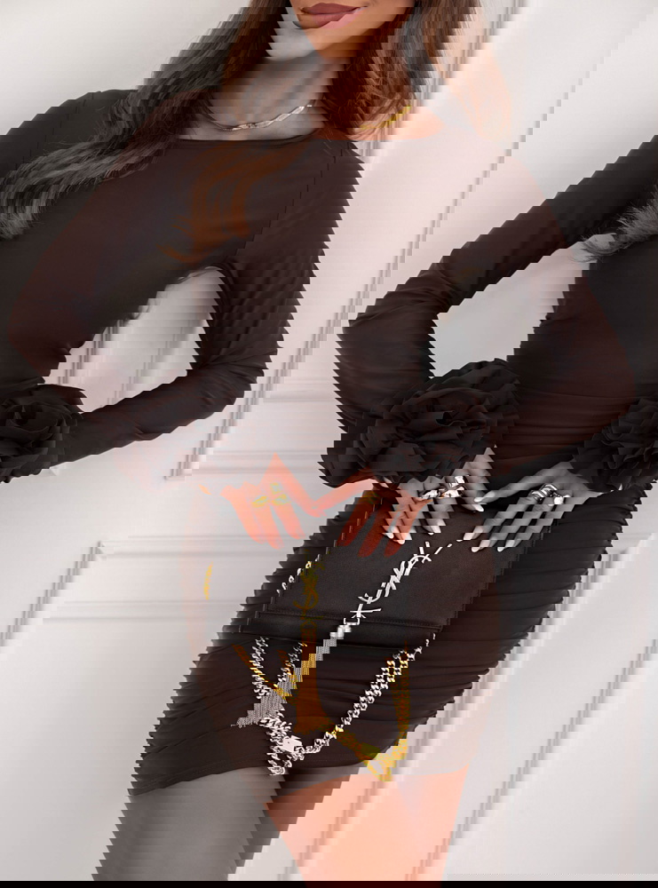 Czekoladowa dopasowana sukienka z...