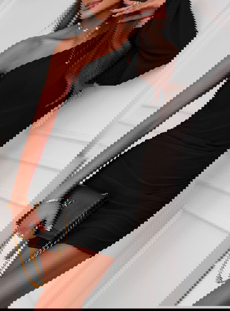 Czarna sukienka na jedno ramie Idryssa