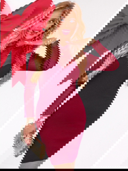 Bordowa prążkowana sukienka... 2