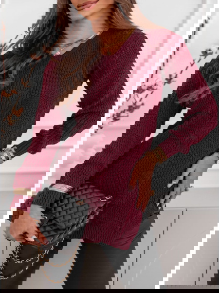 Bordowy sweter z ozdobnym... 2