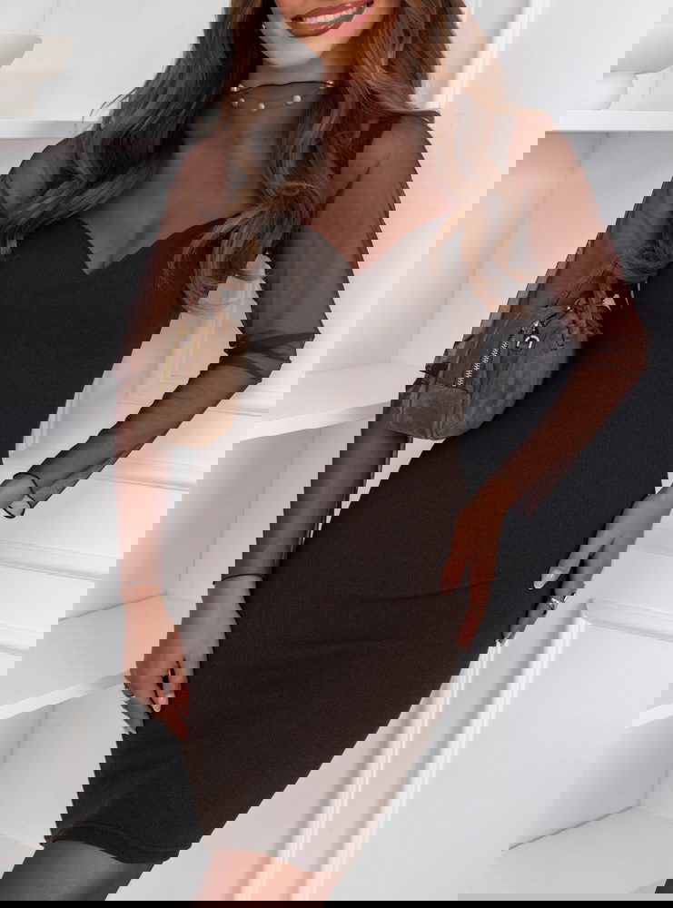 Czekoladowa prążkowana sukienka z...