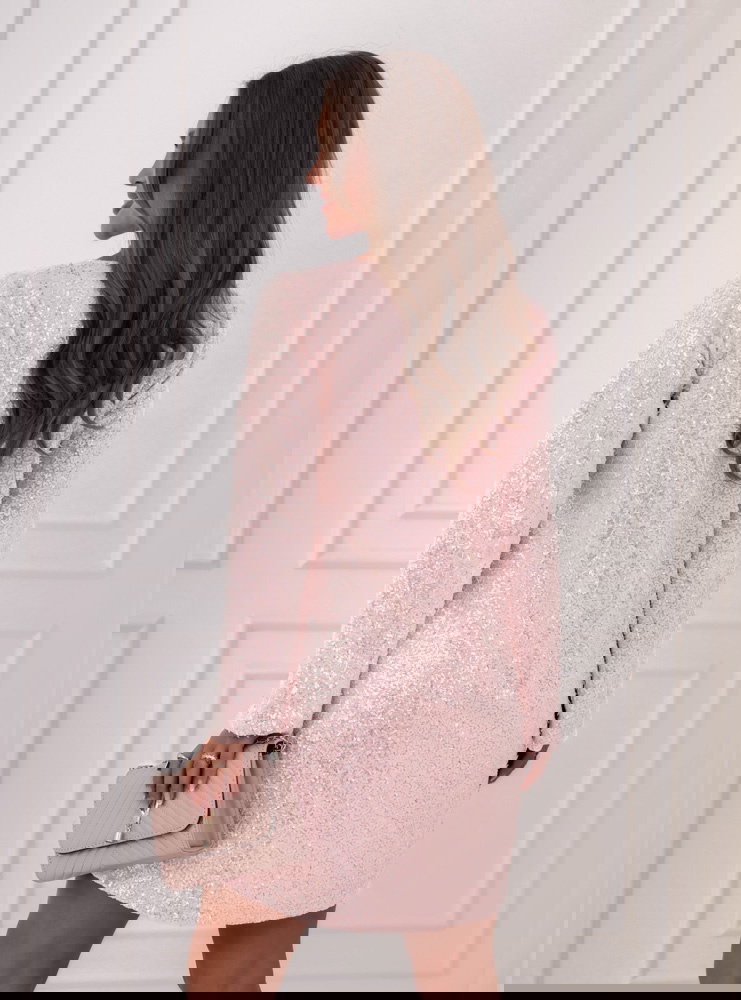 Pudrowa cekinowa sukienka mini Rexine