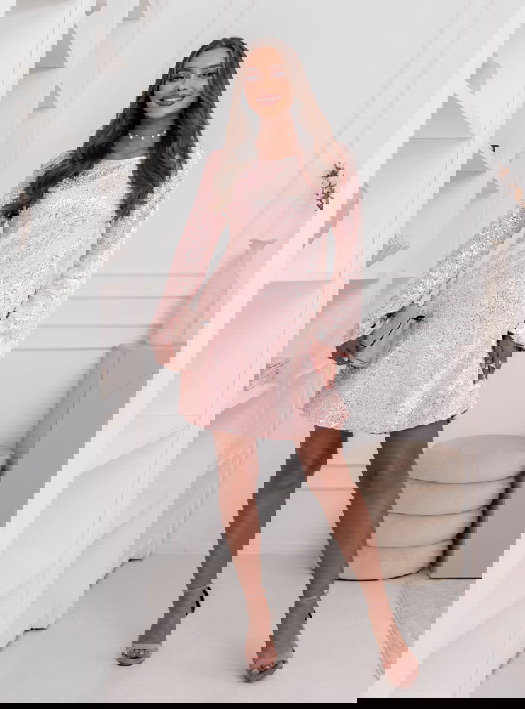 Pudrowa cekinowa sukienka mini Rexine