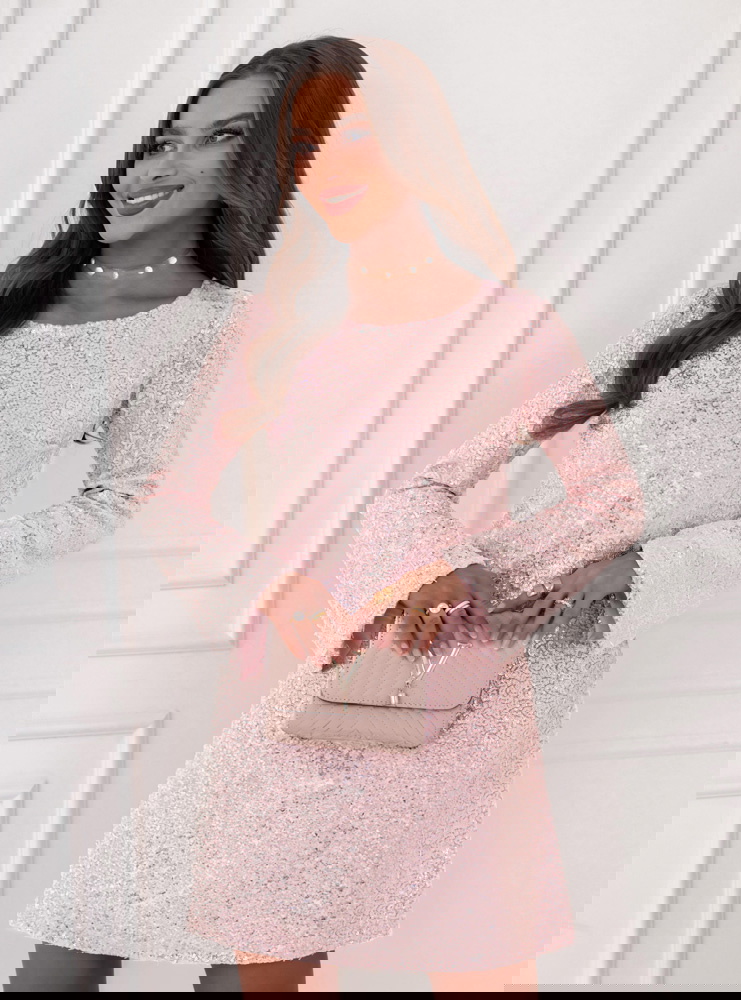 Pudrowa cekinowa sukienka mini Rexine