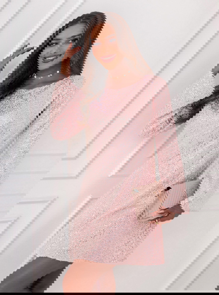 Pudrowa cekinowa sukienka mini Rexine