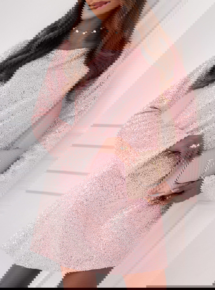 Pudrowa cekinowa sukienka mini Rexine