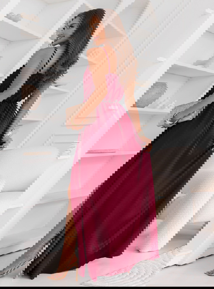 Bordowa sukienka satynowa maxi na...