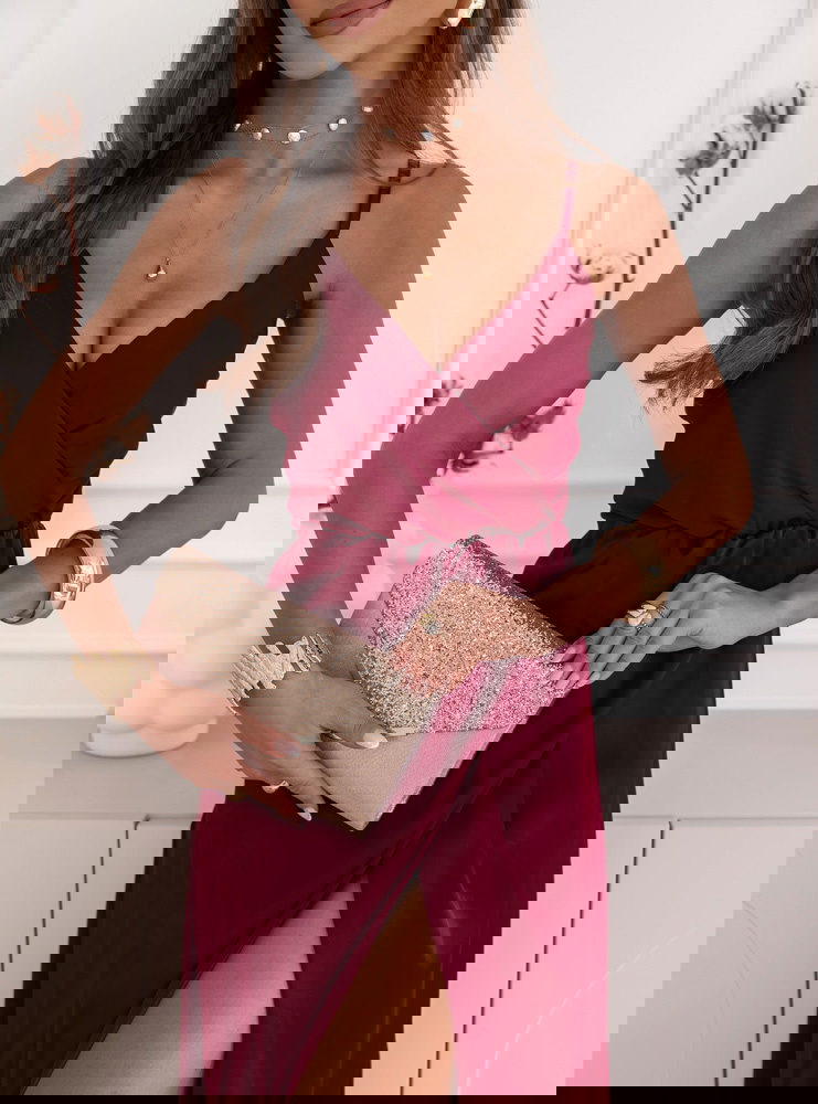 Bordowa sukienka satynowa maxi na...