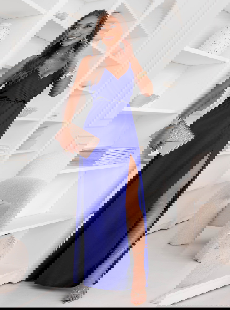 Chabrowa sukienka satynowa maxi na...