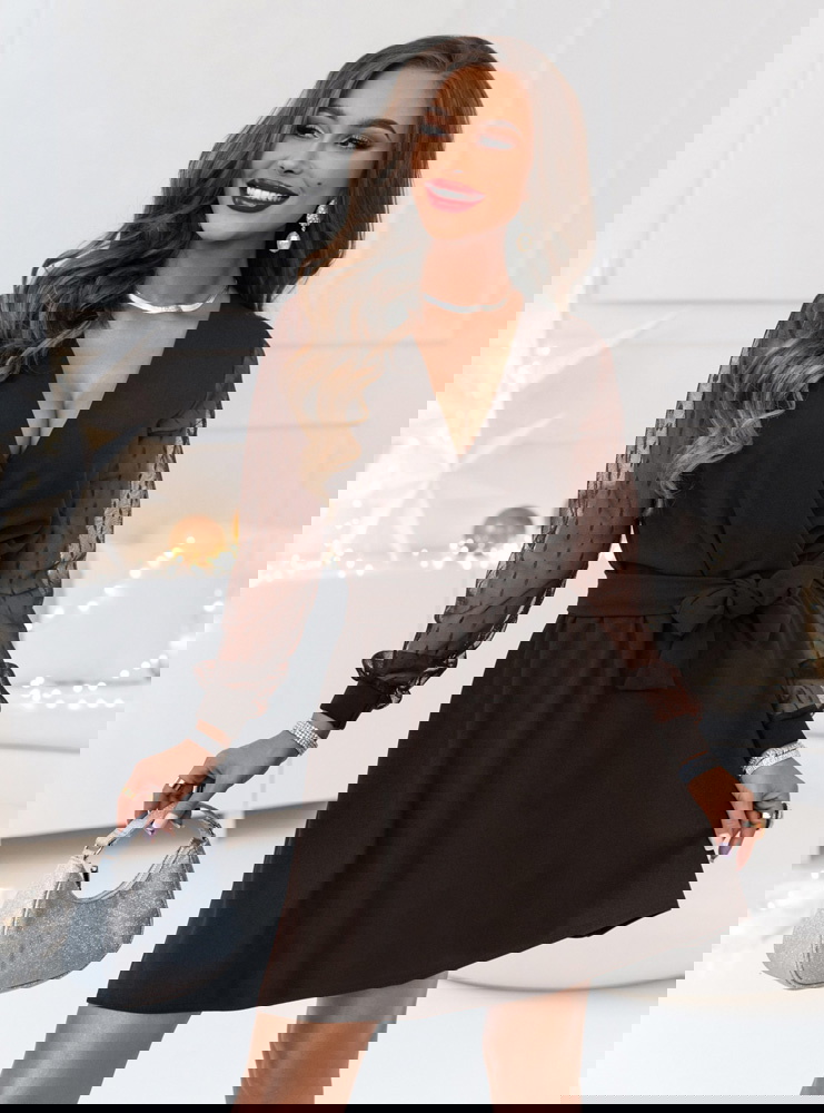 Czekoladowa sukienka z przekładanym...