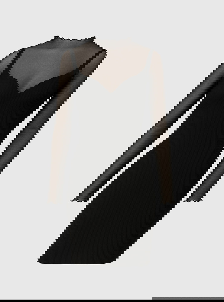 Czarna prążkowana sukienka z...