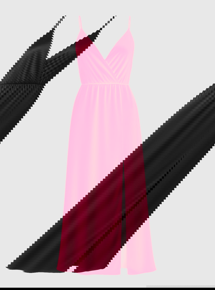 Bordowa sukienka satynowa maxi na...