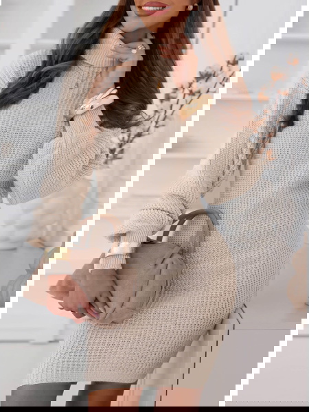 Beżowa swetrowa sukienka z...