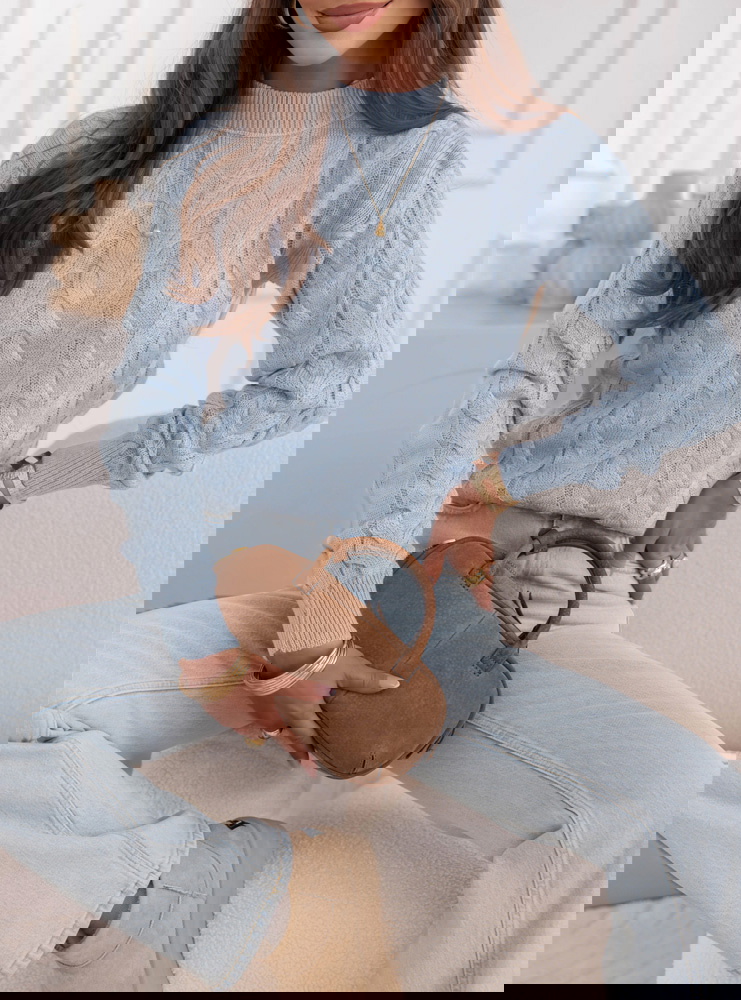 Błękitny sweter z półgolfem Ruthanne