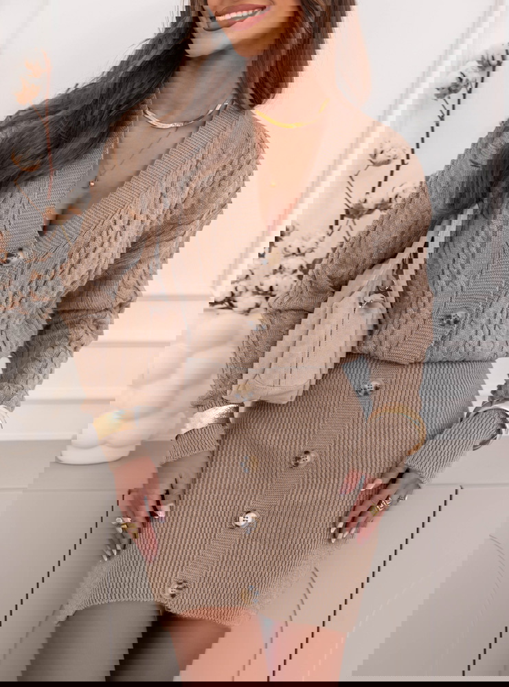 Swetrowa sukienka z guzikami Fenneke - mocha mousse